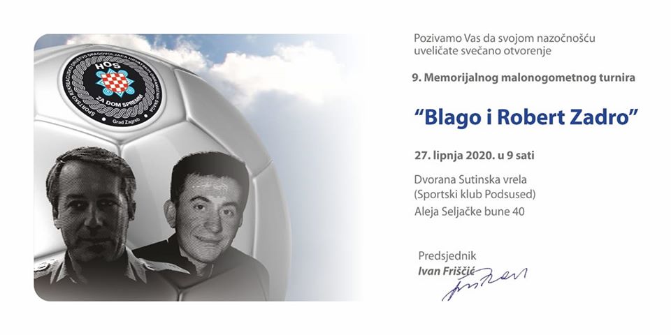 Poziv na 9. memorijalni malonogometni turnir "Blago i Robert Zadro"