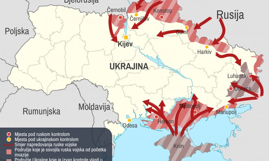 Ruska invazija na Ukrajinu ušla je u 22. dan, pogledajte kakvo je stanje na frontu