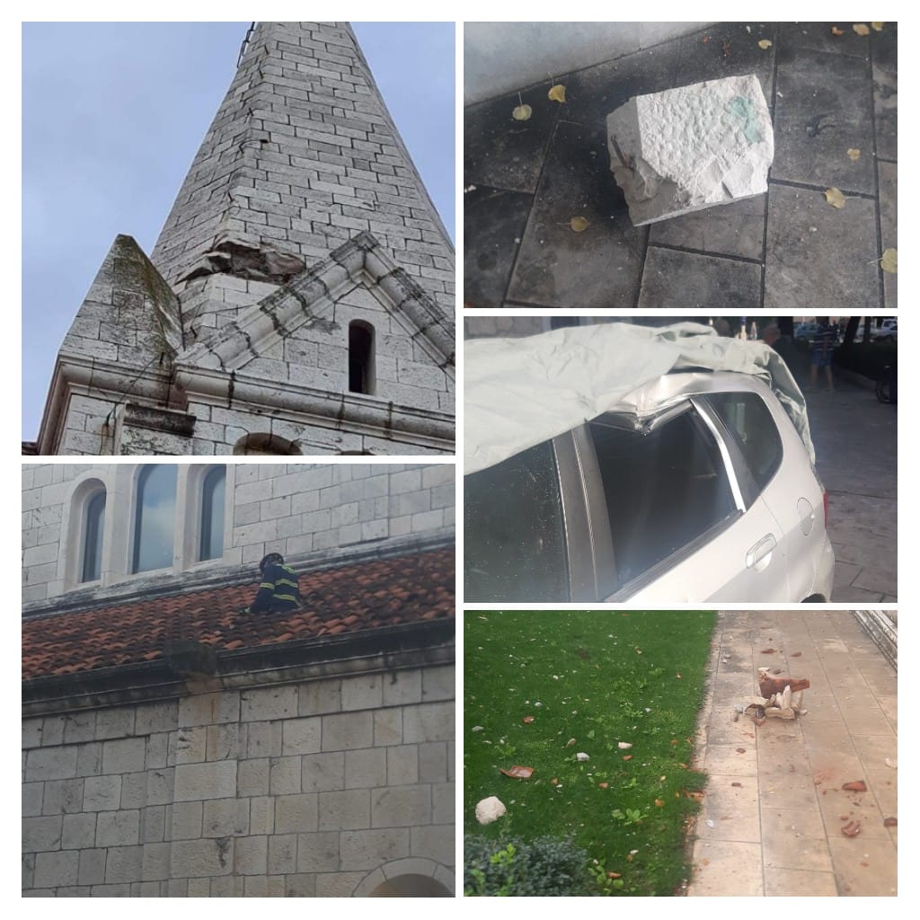 Nevrijeme je pogodilo Brač i grom je udario u crkveni toranj u Selcu