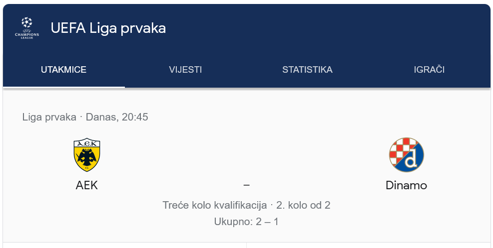 Dinamo protiv AEK-a: Borba za preokret i mjesto u Ligi prvaka