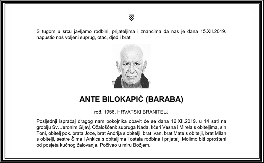 Posljednji pozdrav ratniku - Ante Bilokapić (Baraba)