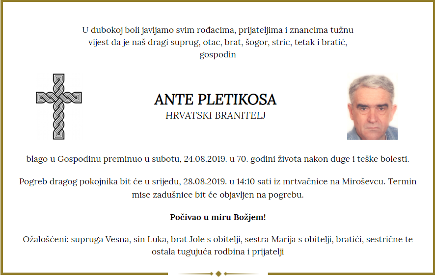 Posljednji pozdrav ratniku - Ante Pletikosa
