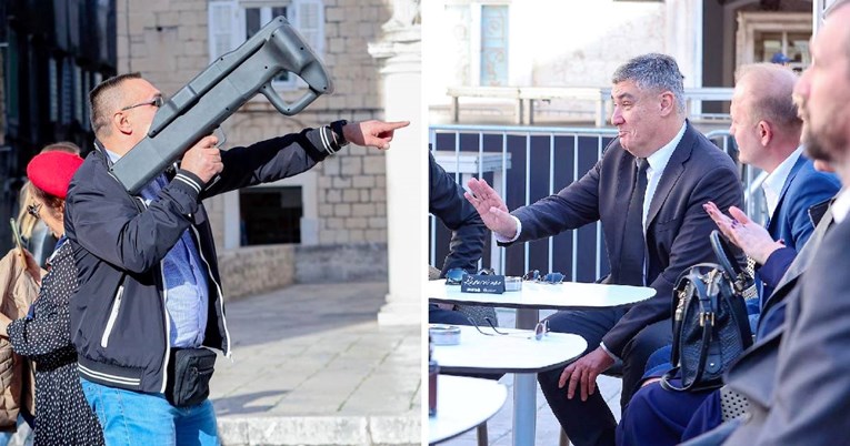 Milanović pio kavu, pored njega stajao čovjek s anti-dron puškom