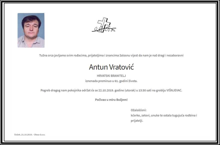 Posljednji pozdrav ratniku - Antun Vratović
