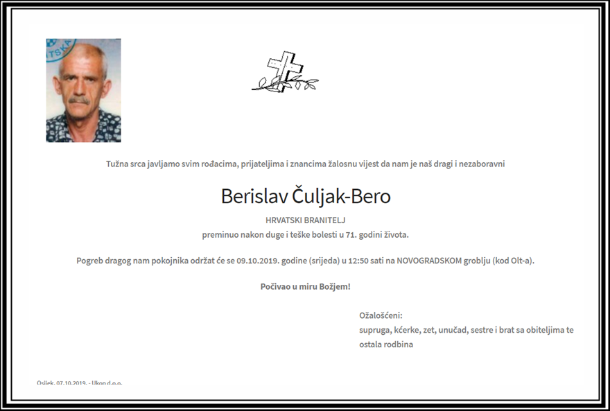 Posljednji pozdrav ratniku - Berislav Čuljak-Bero