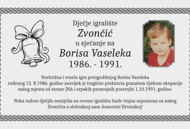 SPOMEN NA BORISA (5): Po dječaku ubijenom u Domovinskom ratu nazvano dječje igralište