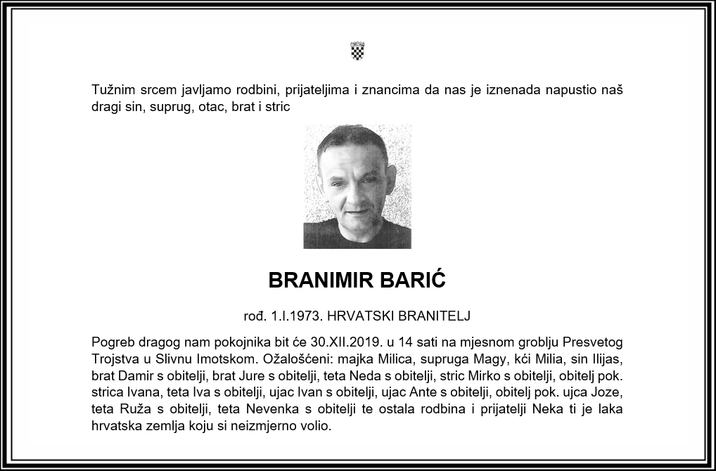 Posljednji pozdrav ratniku - Branimir Barić