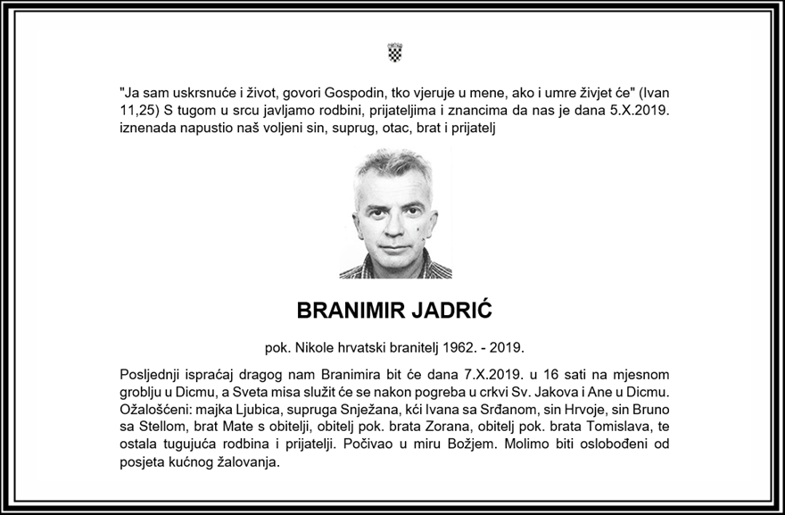 Posljednji pozdrav ratniku - Branimir Jadrić