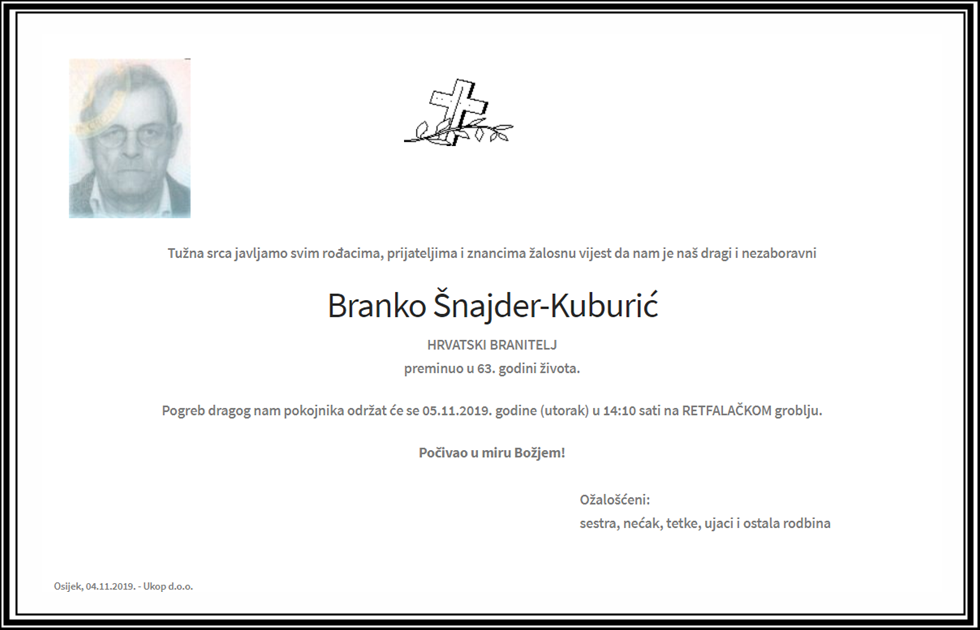 Posljednji pozdrav ratniku - Branko Šnajder Kuburić
