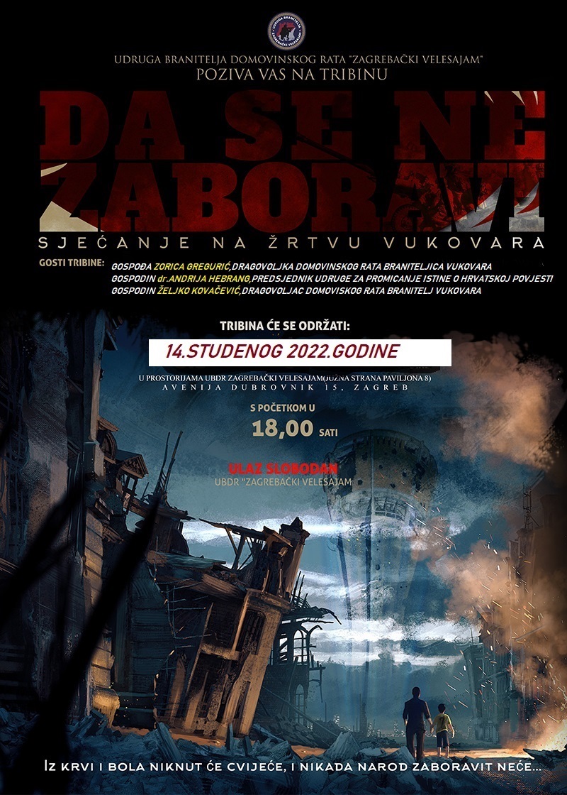 Poziv na Tribinu pod nazivom "Da se ne zaboravi- Sjećanje na žrtvu Vukovara"