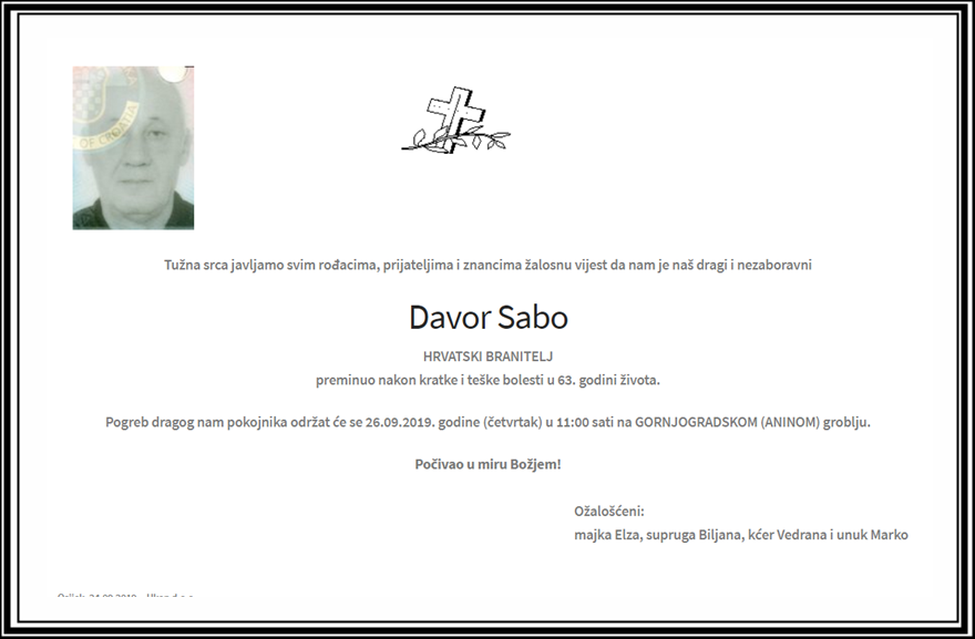 Posljednji pozdrav ratniku - Davor Sabo