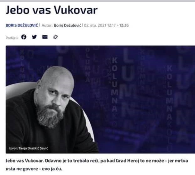 Ministarstvo branitelja: Dežulović u kolumni vrijeđa žrtvu Vukovara