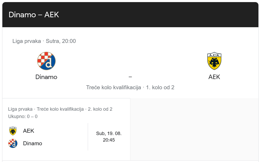 Gdje gledati Dinamo - AEK?