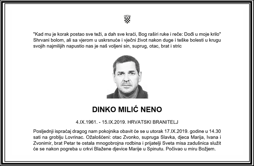 Posljednji pozdrav ratniku - Dinko Milić Neno