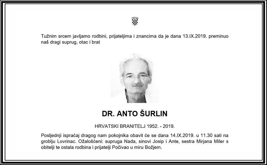 Posljednji pozdrav ratniku - dr. Anto Šurlin