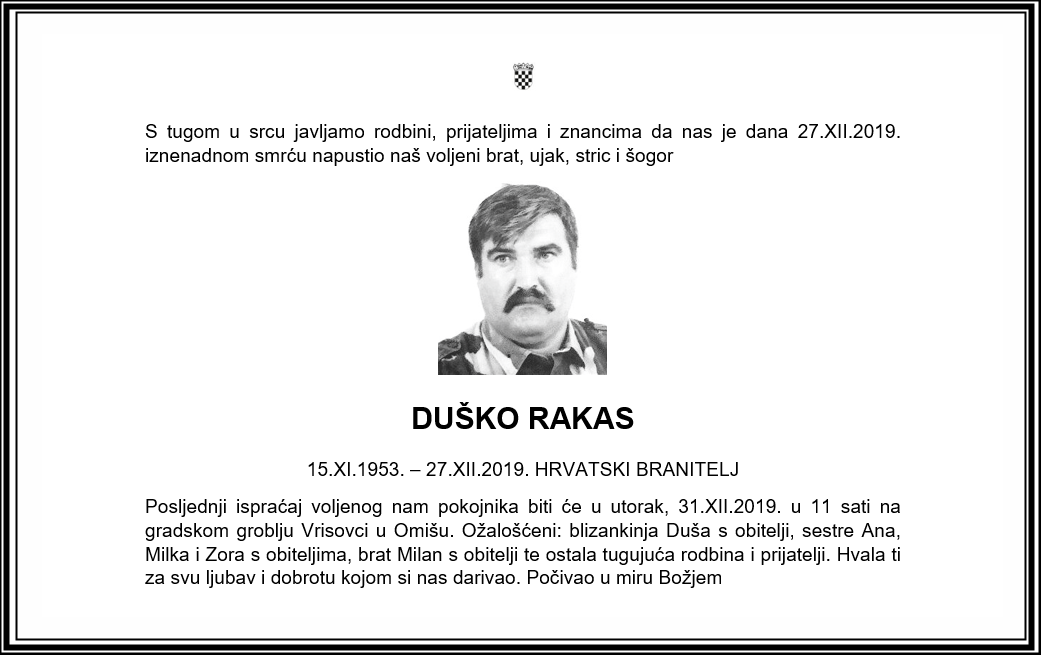 Posljednji pozdrav ratniku - Duško Rakas