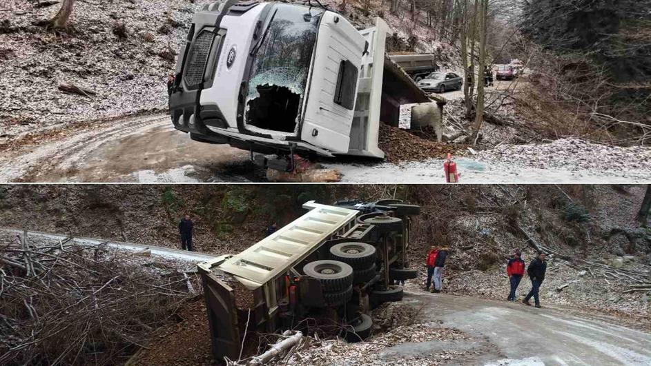 Kamion se prevrnuo, djelatnici Hitne izvukli vozača iz kabine
