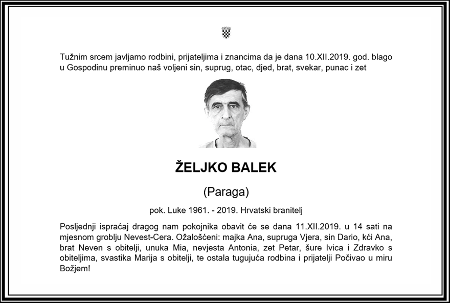 Posljednji pozdrav ratniku - Željko Balek