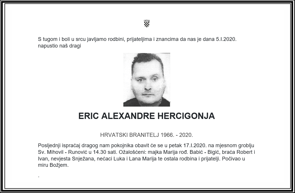 Posljednji pozdrav ratniku - Eric Alexandre Hercigonja