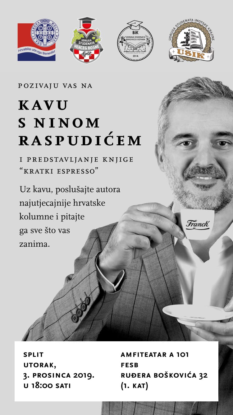 Poziv na kavu s Ninom Raspudićem i predstavljanje knjige “Kratki espresso”