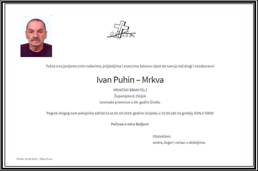 Posljednji pozdrav ratniku - Ivan Puhin-Mrkva
