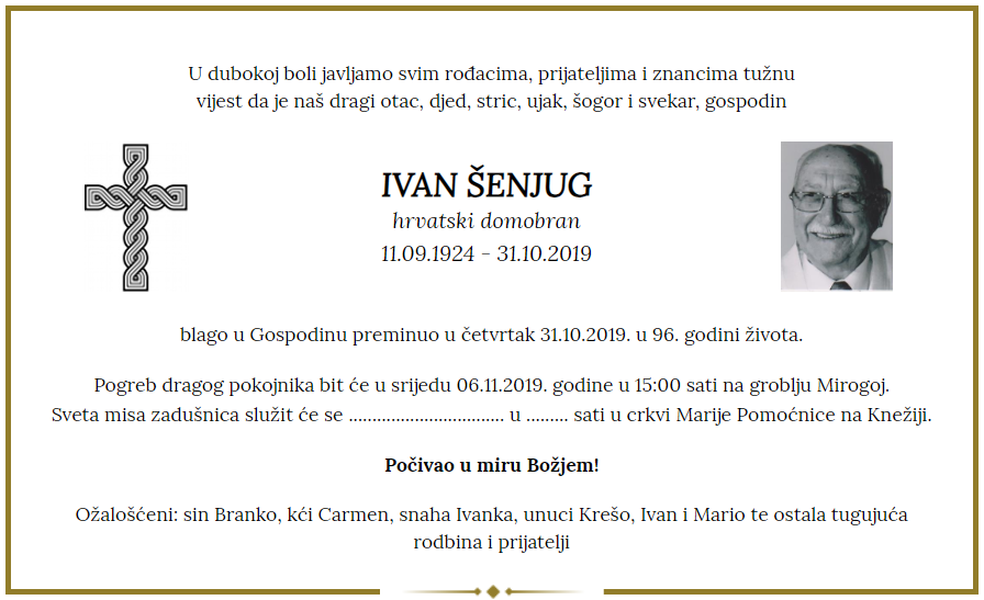 Posljednji pozdrav ratniku - Ivan Šenjug
