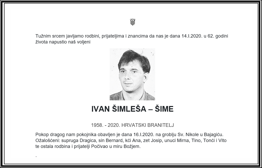 Posljednji pozdrav ratniku - Ivan Šimleša-Šime