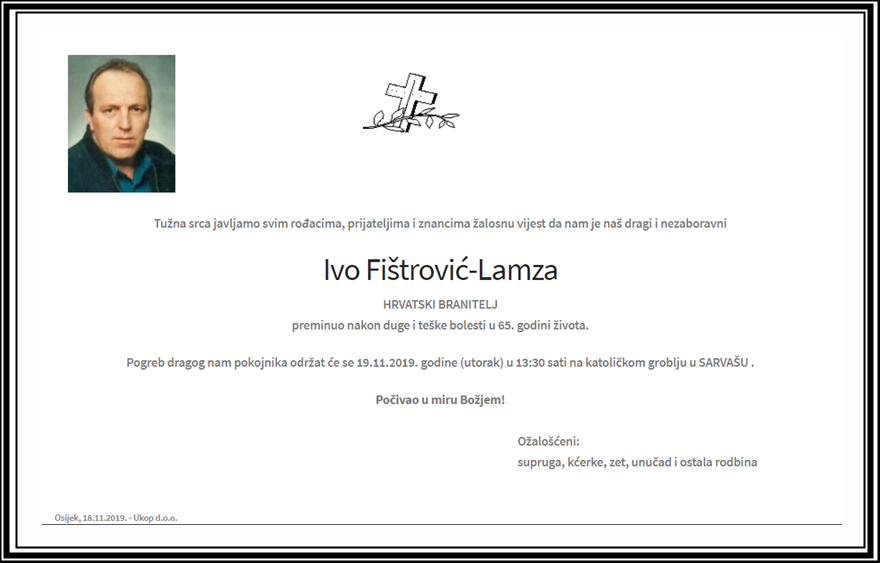 Posljednji pozdrav ratniku - Ivo Fištrović-Lamza