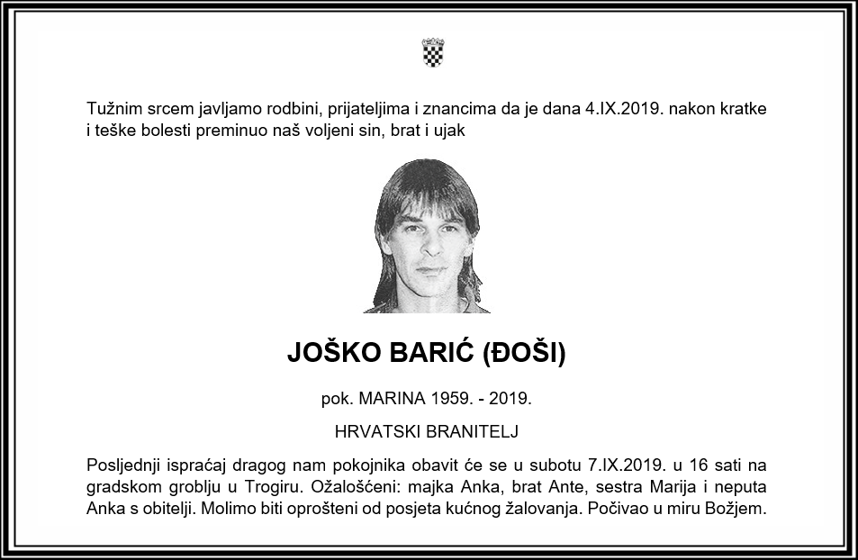 Posljednji pozdrav ratniku - JOŠKO BARIĆ (ĐOŠI)