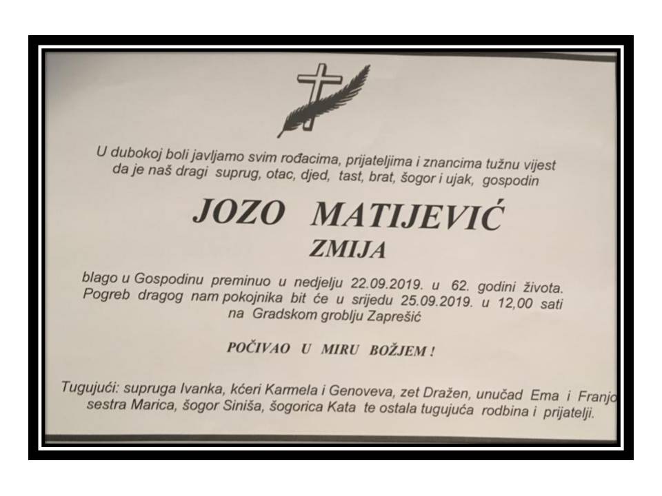 Posljednji pozdrav ratniku - Jozo Matijević Zmija