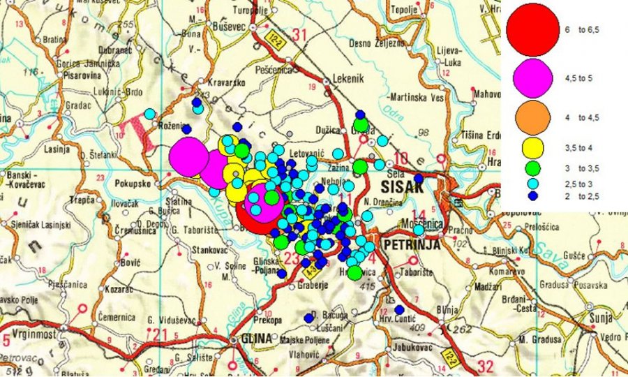 Seizmološki zavod objavio kartu potresa kod Petrinje: Kad je udaralo i koliko