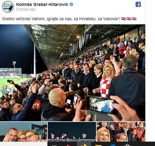 Nevjerojatno ali istinito, srpski mediji tvrde da je Grabar-Kitarović ”skandalozno provocirala Srbe” pozivom ”igrajte za Vukovar”