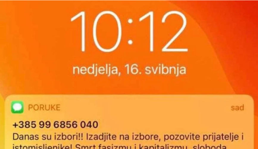 ŠOKANTNO Ovako izgledaju poruke koje su građani Zagreba dobivali sms-om: 'Smrt fašizmu i kapitalizmu, a sloboda narodu! Mi to možemo!'