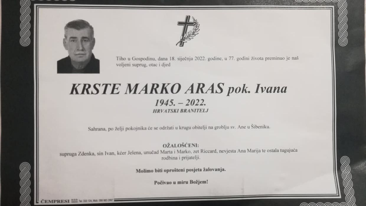 KRSTE MARKO ARAS 1945 - 2022 - HRVATSKI BRANITELJ