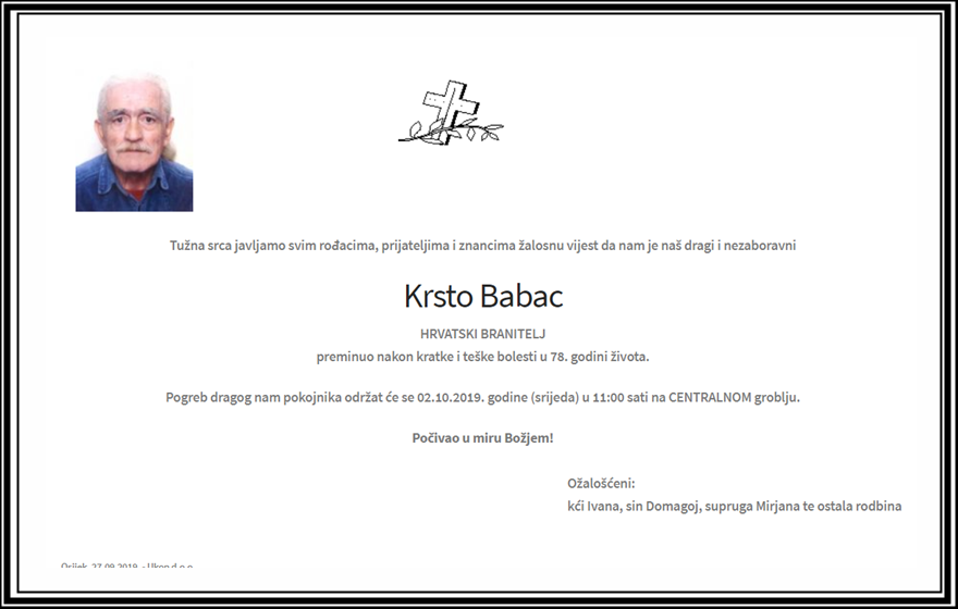 Posljednji pozdrav ratniku - Krsto Babac