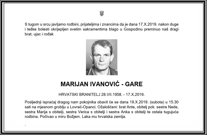 Posljednji pozdrav ratniku - Marijan Ivanović-Gare