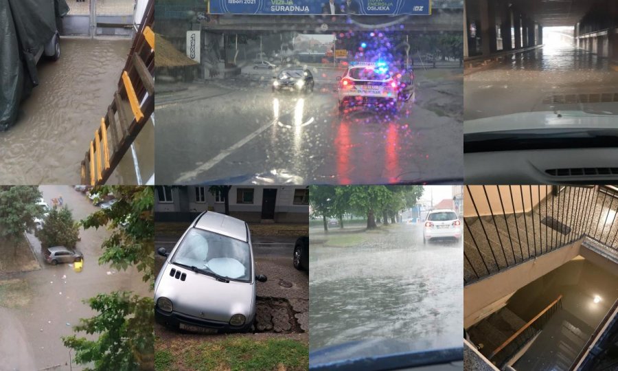 [VIDEO/FOTO] Osijek poharalo olujno nevrijeme, vjetar odnio krov sa zgrade, dijelovi grada ostali bez struje, poplavljeni podvožnjaci i podrumi, a pravi udar se očekuje tek sutra