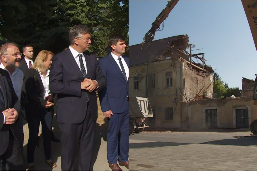 Plenković s Medvedom prisustvovao uklanjanju ruševina u Petrinji