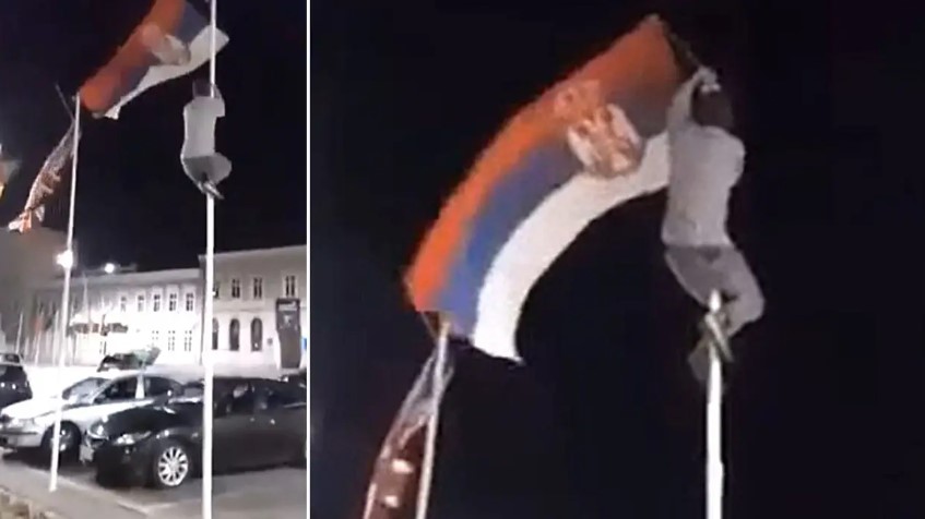 Mladić u Požegi skinuo srpsku zastavu - VIDEO