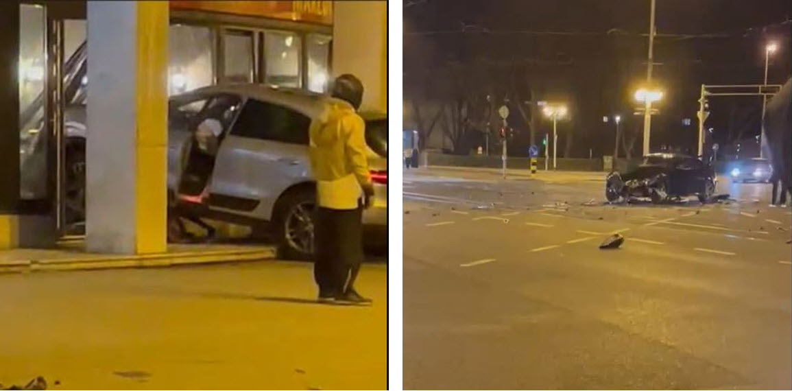 Teška prometna nesreća u Zagrebu: Porsche se zabio u restoran, Audi potpuno uništen