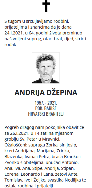 Andrija Džepina- Hrvatski branitelj 1957. - 2021.