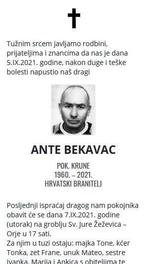 Ante Bekavac - Hrvatski branitelj 1960. - 2021.