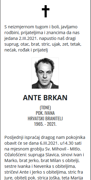 Ante Brkan - Hrvatski branitelj 1965. - 2021.