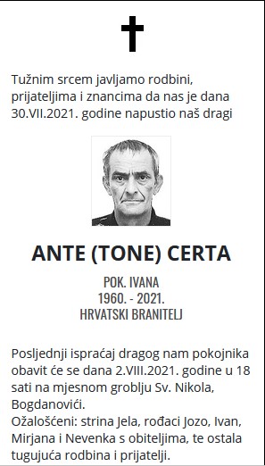 Ante Certa - Hrvatski branitelj 1960. - 2021.