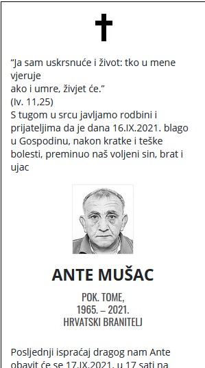 Ante Mušac - Hrvatski branitelj 1965. - 2021.