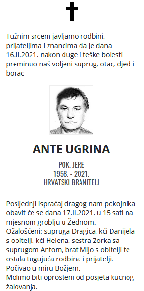 Ante Ugrina - Hrvatski branitelj 1958. - 2021.