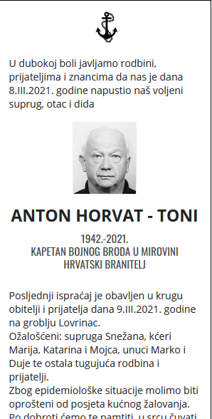 Anton Horvat - Hrvatski branitelj 1942. - 2021.