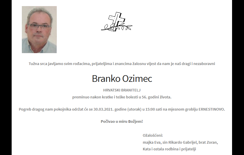 Branko Ozimec - Hrvatski branitelj 1965. - 2021.