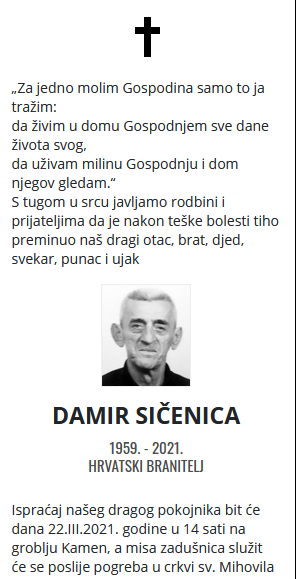 Damir Sičenica - Hrvatski branitelj 1959. - 2021.