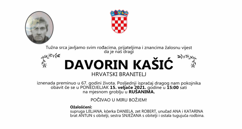 Davorin Kašić - Hrvatski branitelj 1954. - 2021.